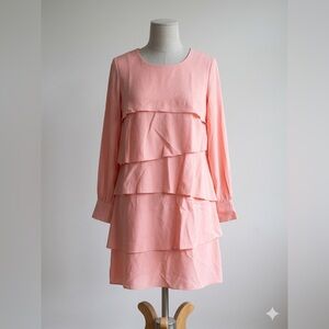 Women's Pink Tiered Long-Sleeve Dress